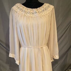 Elegant Cream Lace-Trimmed Dress